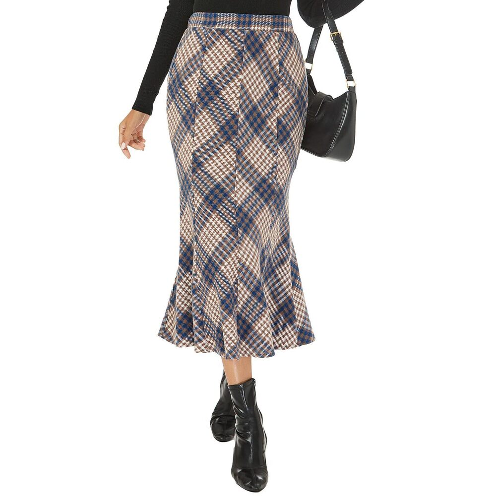 4267 Skirts for Fall 2025 Blue Midi Length for Fall Winter Wool Hign